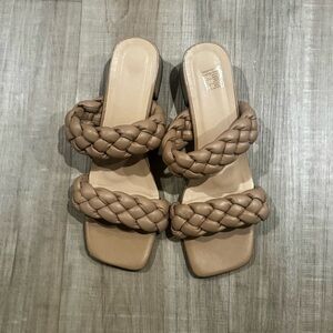 Braided Double-Strap Slide Sandals - Taupe